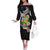 Hawaii Aloha Tropical Leaves and Flower Off The Shoulder Long Sleeve Dress with Polynesian Art Tattoo Black Color - Polynesian Pride