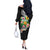 Hawaii Aloha Tropical Leaves and Flower Off The Shoulder Long Sleeve Dress with Polynesian Art Tattoo Black Color - Polynesian Pride