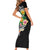Hawaii Aloha Tropical Leaves and Flower Short Sleeve Bodycon Dress with Polynesian Art Tattoo Black Color - Polynesian Pride