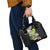 Hawaii Aloha Tropical Leaves and Flower Shoulder Handbag with Polynesian Art Tattoo Black Color - Polynesian Pride