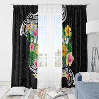 Hawaii Aloha Tropical Leaves and Flower Window Curtain with Polynesian Art Tattoo Black Color - Polynesian Pride
