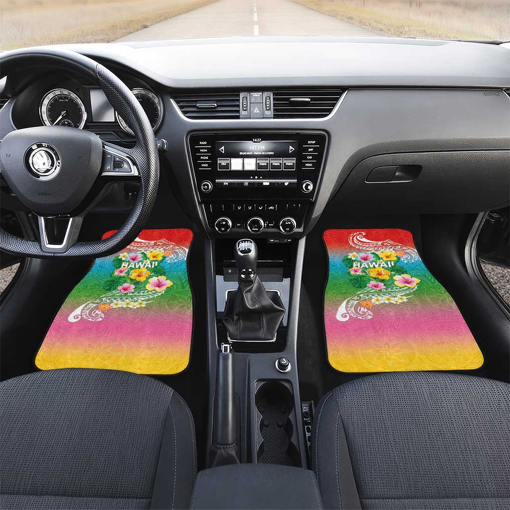 Hawaii Aloha Tropical Leaves and Flower Car Mats with Polynesian Art Tattoo Rainbow Color - Polynesian Pride