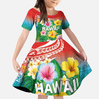 Hawaii Aloha Tropical Leaves and Flower Family Matching Mermaid Dress and Hawaiian Shirt with Polynesian Art Tattoo Rainbow Color - Polynesian Pride
