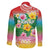 Hawaii Aloha Tropical Leaves and Flower Family Matching Mermaid Dress and Hawaiian Shirt with Polynesian Art Tattoo Rainbow Color - Polynesian Pride