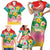 Hawaii Aloha Tropical Leaves and Flower Family Matching Short Sleeve Bodycon Dress and Hawaiian Shirt with Polynesian Art Tattoo Rainbow Color - Polynesian Pride