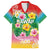 Hawaii Aloha Tropical Leaves and Flower Family Matching Tank Maxi Dress and Hawaiian Shirt with Polynesian Art Tattoo Rainbow Color - Polynesian Pride
