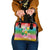 Hawaii Aloha Tropical Leaves and Flower Shoulder Handbag with Polynesian Art Tattoo Rainbow Color - Polynesian Pride
