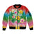 Hawaii Aloha Tropical Leaves and Flower Sleeve Zip Bomber Jacket with Polynesian Art Tattoo Rainbow Color - Polynesian Pride