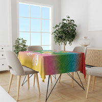 Hawaii Aloha Tropical Leaves and Flower Tablecloth with Polynesian Art Tattoo Rainbow Color - Polynesian Pride