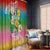 Hawaii Aloha Tropical Leaves and Flower Window Curtain with Polynesian Art Tattoo Rainbow Color - Polynesian Pride