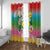 Hawaii Aloha Tropical Leaves and Flower Window Curtain with Polynesian Art Tattoo Rainbow Color - Polynesian Pride