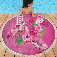 Hawaii Aloha Turtle Hibiscus and Leaves Beach Blanket with Polynesian and Kakau Tattoos Rose Color - Polynesian Pride