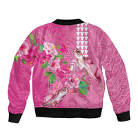 Hawaii Aloha Turtle Hibiscus and Leaves Bomber Jacket with Polynesian and Kakau Tattoos Rose Color - Polynesian Pride