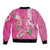 Hawaii Aloha Turtle Hibiscus and Leaves Bomber Jacket with Polynesian and Kakau Tattoos Rose Color - Polynesian Pride