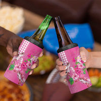 Hawaii Aloha Turtle Hibiscus and Leaves 4 in 1 Can Cooler Tumbler with Polynesian and Kakau Tattoos Rose Color - Polynesian Pride