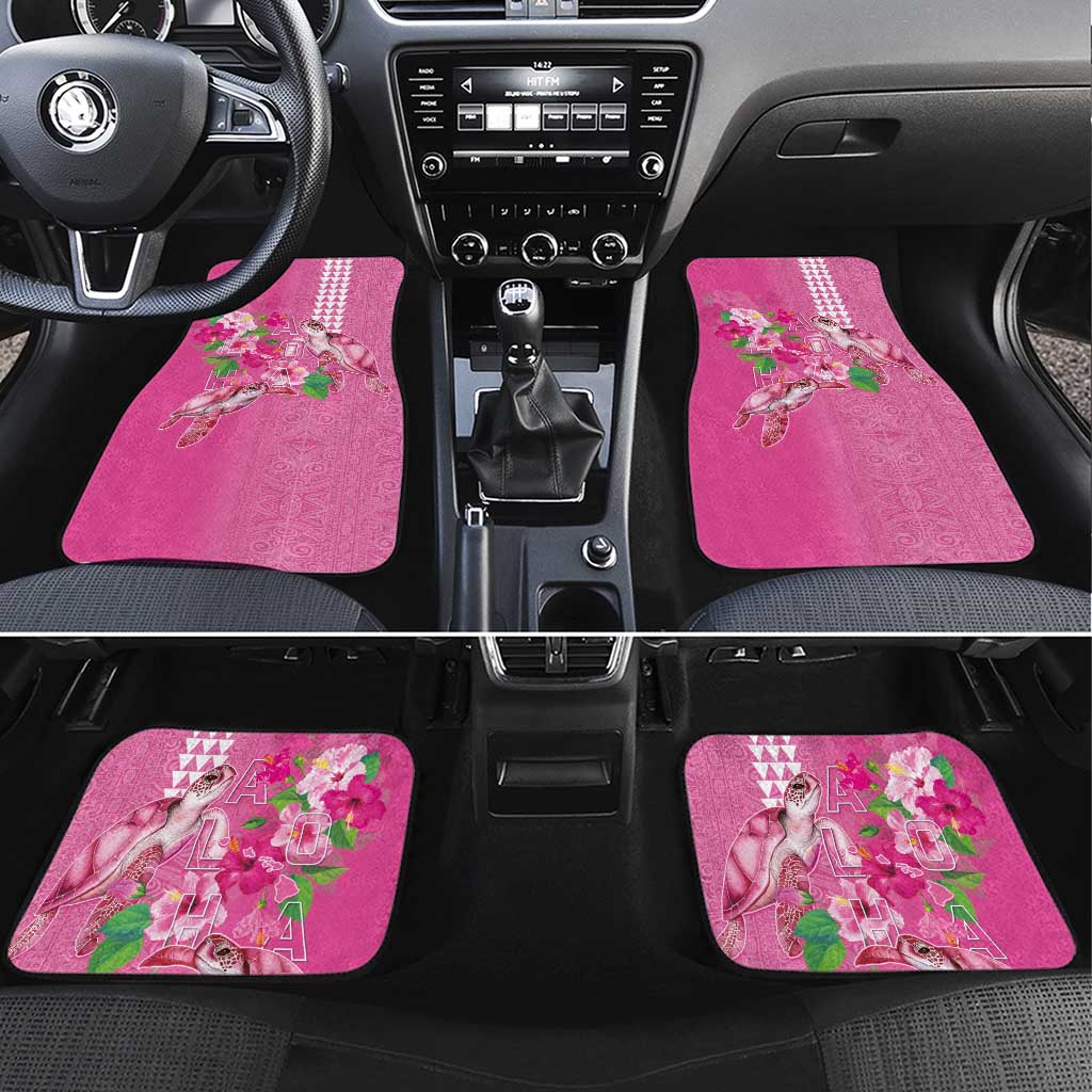Hawaii Aloha Turtle Hibiscus and Leaves Car Mats with Polynesian and Kakau Tattoos Rose Color - Polynesian Pride