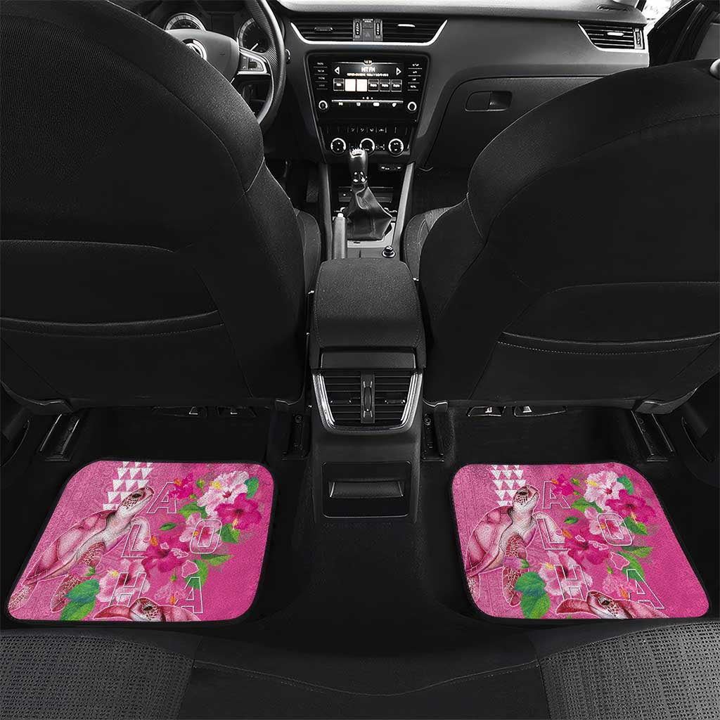 Hawaii Aloha Turtle Hibiscus and Leaves Car Mats with Polynesian and Kakau Tattoos Rose Color - Polynesian Pride