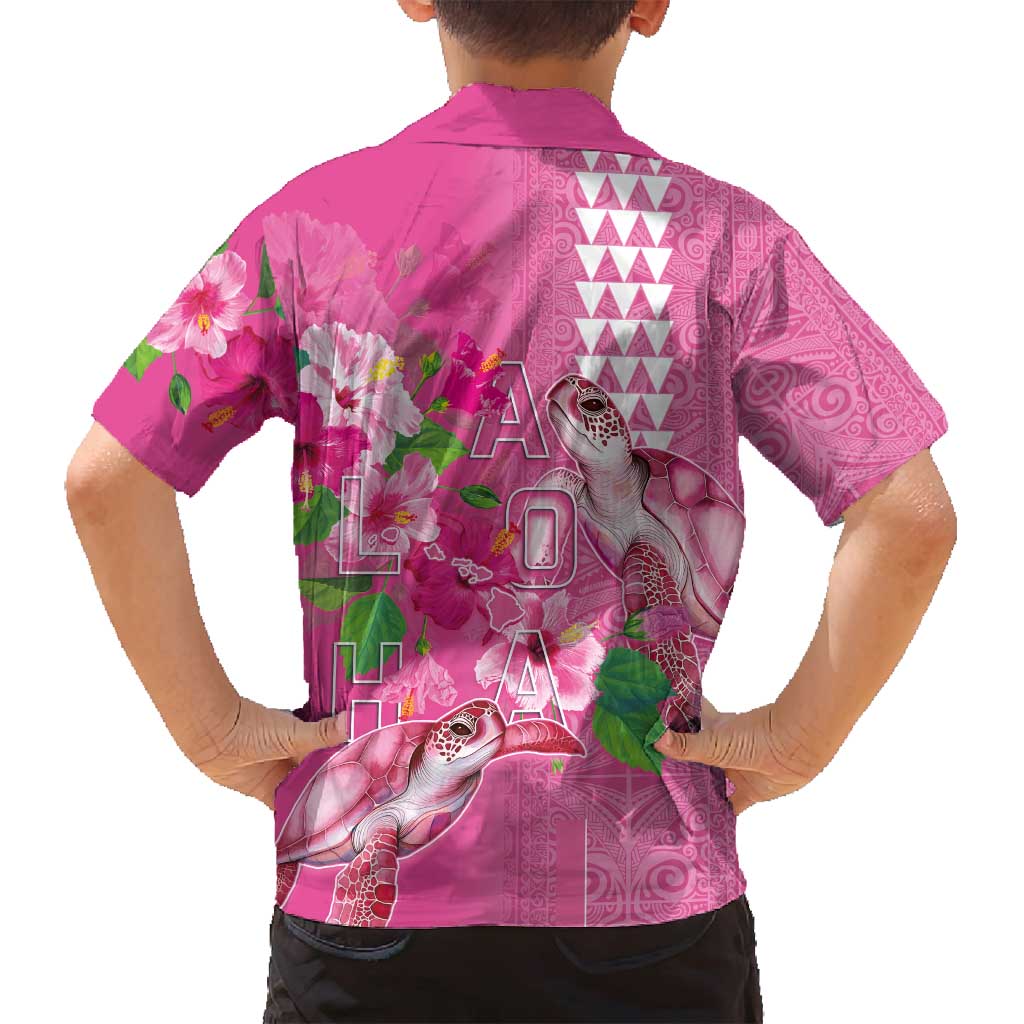 Hawaii Aloha Turtle Hibiscus and Leaves Family Matching Off Shoulder Maxi Dress and Hawaiian Shirt with Polynesian and Kakau Tattoos Rose Color LT03 - Polynesian Pride