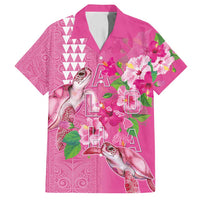 Hawaii Aloha Turtle Hibiscus and Leaves Family Matching Off Shoulder Maxi Dress and Hawaiian Shirt with Polynesian and Kakau Tattoos Rose Color LT03 Dad's Shirt - Short Sleeve Pink - Polynesian Pride