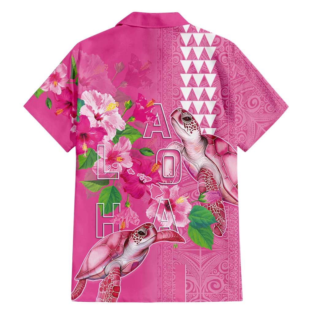 Hawaii Aloha Turtle Hibiscus and Leaves Family Matching Puletasi and Hawaiian Shirt with Polynesian and Kakau Tattoos Rose Color LT03 - Polynesian Pride