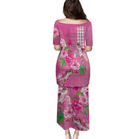 Hawaii Aloha Turtle Hibiscus and Leaves Family Matching Puletasi and Hawaiian Shirt with Polynesian and Kakau Tattoos Rose Color LT03 - Polynesian Pride