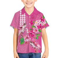 Hawaii Aloha Turtle Hibiscus and Leaves Family Matching Puletasi and Hawaiian Shirt with Polynesian and Kakau Tattoos Rose Color LT03 Son's Shirt Pink - Polynesian Pride