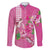 Hawaii Aloha Turtle Hibiscus and Leaves Family Matching Short Sleeve Bodycon Dress and Hawaiian Shirt with Polynesian and Kakau Tattoos Rose Color - Polynesian Pride