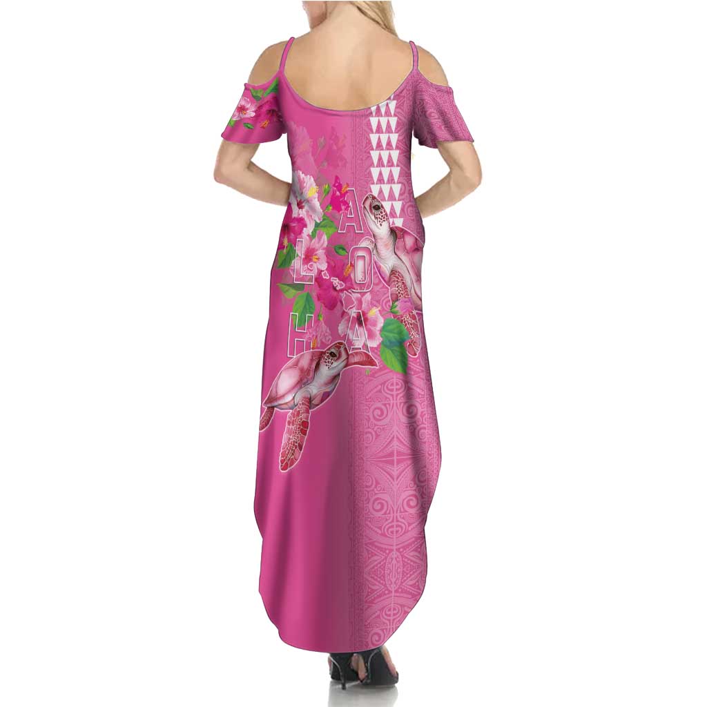 Hawaii Aloha Turtle Hibiscus and Leaves Family Matching Summer Maxi Dress and Hawaiian Shirt with Polynesian and Kakau Tattoos Rose Color LT03 - Polynesian Pride