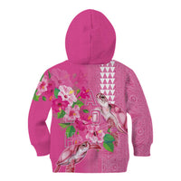 Hawaii Aloha Turtle Hibiscus and Leaves Kid Hoodie with Polynesian and Kakau Tattoos Rose Color - Polynesian Pride