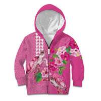 Hawaii Aloha Turtle Hibiscus and Leaves Kid Hoodie with Polynesian and Kakau Tattoos Rose Color - Polynesian Pride