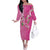 Hawaii Aloha Turtle Hibiscus and Leaves Off The Shoulder Long Sleeve Dress with Polynesian and Kakau Tattoos Rose Color - Polynesian Pride