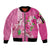Hawaii Aloha Turtle Hibiscus and Leaves Sleeve Zip Bomber Jacket with Polynesian and Kakau Tattoos Rose Color - Polynesian Pride