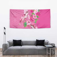Hawaii Aloha Turtle Hibiscus and Leaves Tapestry with Polynesian and Kakau Tattoos Rose Color - Polynesian Pride