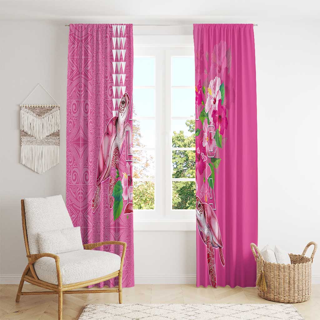 Hawaii Aloha Turtle Hibiscus and Leaves Window Curtain with Polynesian and Kakau Tattoos Rose Color - Polynesian Pride