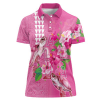 Hawaii Aloha Turtle Hibiscus and Leaves Women Polo Shirt with Polynesian and Kakau Tattoos Rose Color LT03 Female Pink - Polynesian Pride