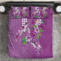 Hawaii Aloha Turtle Hibiscus and Leaves Bedding Set with Polynesian and Kakau Tattoos Lilac Color - Polynesian Pride