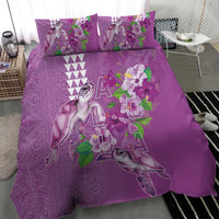 Hawaii Aloha Turtle Hibiscus and Leaves Bedding Set with Polynesian and Kakau Tattoos Lilac Color - Polynesian Pride