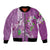 Hawaii Aloha Turtle Hibiscus and Leaves Bomber Jacket with Polynesian and Kakau Tattoos Lilac Color - Polynesian Pride