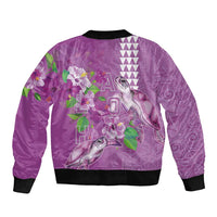 Hawaii Aloha Turtle Hibiscus and Leaves Bomber Jacket with Polynesian and Kakau Tattoos Lilac Color - Polynesian Pride