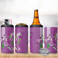 Hawaii Aloha Turtle Hibiscus and Leaves 4 in 1 Can Cooler Tumbler with Polynesian and Kakau Tattoos Lilac Color - Polynesian Pride
