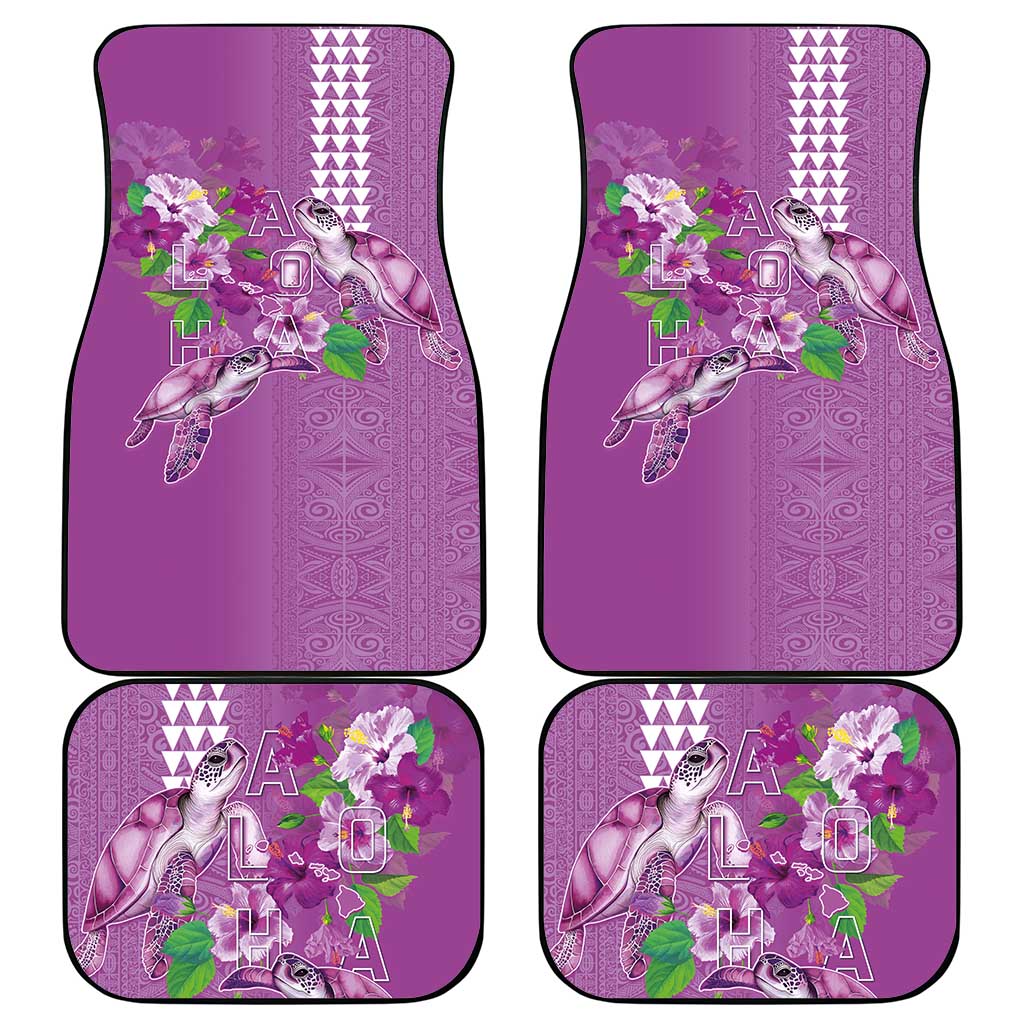 Hawaii Aloha Turtle Hibiscus and Leaves Car Mats with Polynesian and Kakau Tattoos Lilac Color - Polynesian Pride