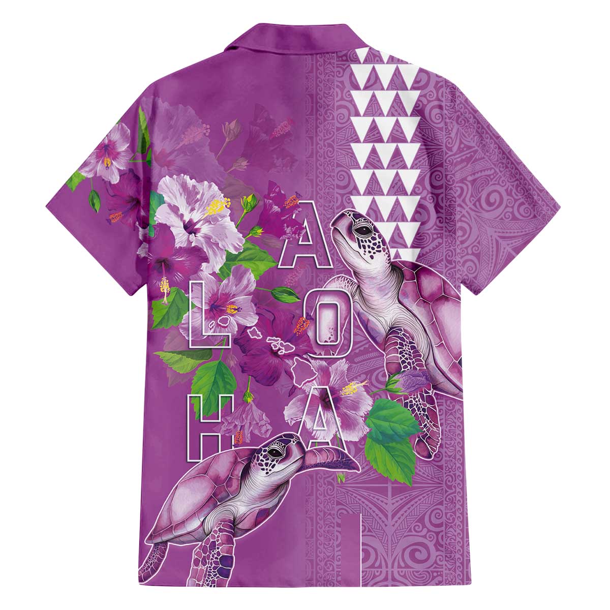 Hawaii Aloha Turtle Hibiscus and Leaves Family Matching Off The Shoulder Long Sleeve Dress and Hawaiian Shirt with Polynesian and Kakau Tattoos Lilac Color LT03 - Polynesian Pride