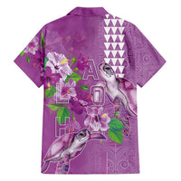 Hawaii Aloha Turtle Hibiscus and Leaves Family Matching Off Shoulder Maxi Dress and Hawaiian Shirt with Polynesian and Kakau Tattoos Lilac Color LT03 - Polynesian Pride