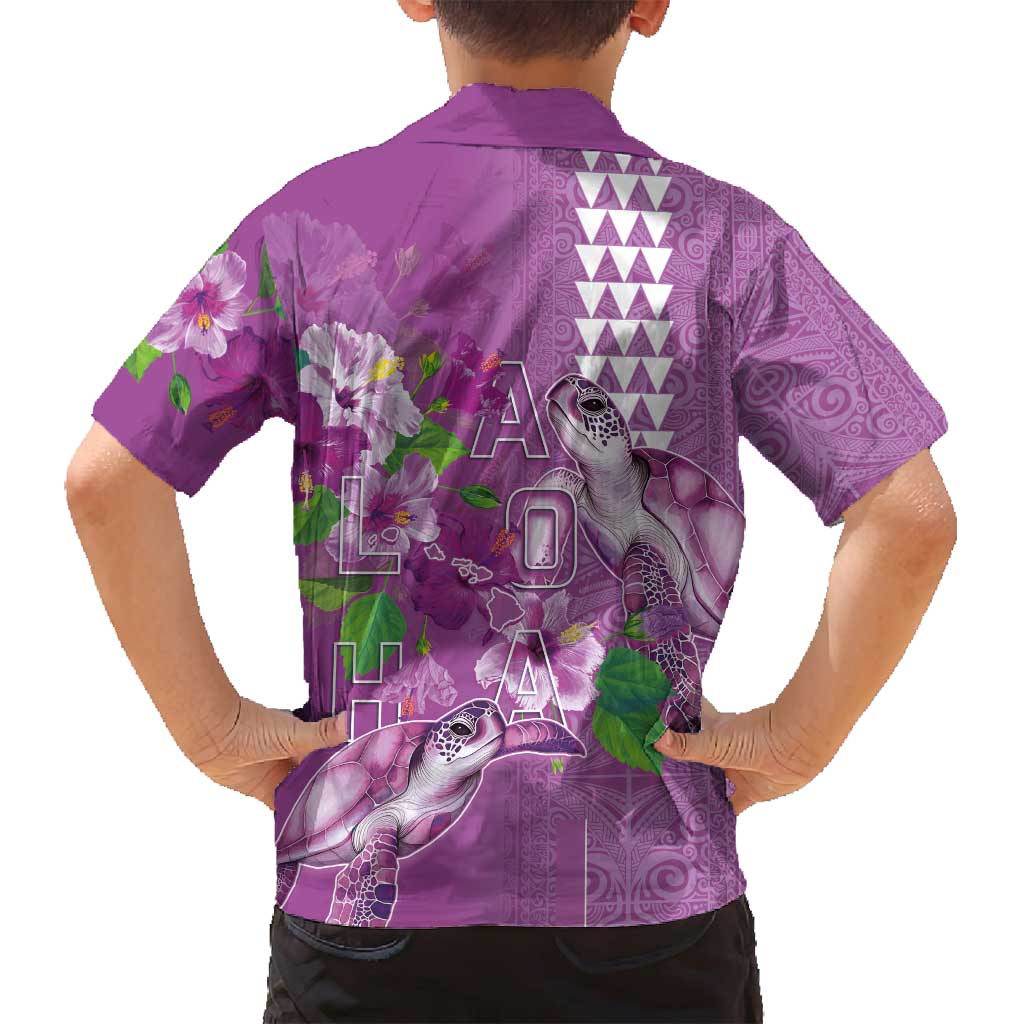 Hawaii Aloha Turtle Hibiscus and Leaves Family Matching Puletasi and Hawaiian Shirt with Polynesian and Kakau Tattoos Lilac Color LT03 - Polynesian Pride