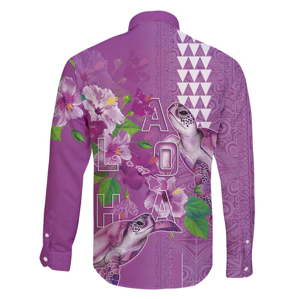 Hawaii Aloha Turtle Hibiscus and Leaves Family Matching Puletasi and Hawaiian Shirt with Polynesian and Kakau Tattoos Lilac Color LT03 - Polynesian Pride