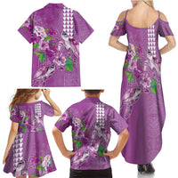 Hawaii Aloha Turtle Hibiscus and Leaves Family Matching Summer Maxi Dress and Hawaiian Shirt with Polynesian and Kakau Tattoos Lilac Color LT03 - Polynesian Pride