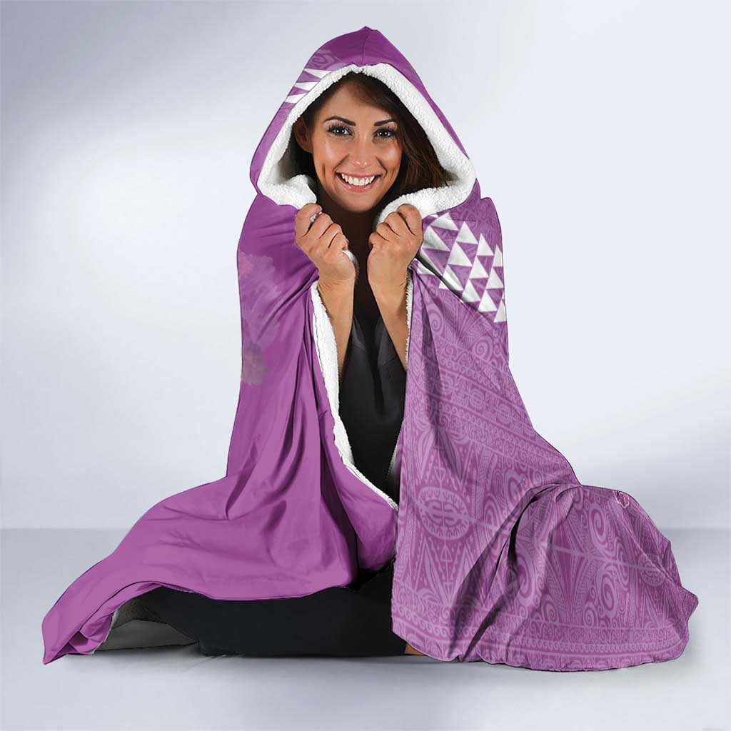 Hawaii Aloha Turtle Hibiscus and Leaves Hooded Blanket with Polynesian and Kakau Tattoos Lilac Color - Polynesian Pride