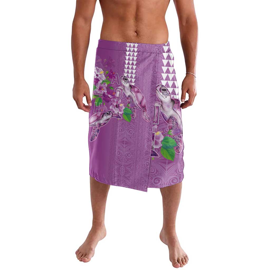 Hawaii Aloha Turtle Hibiscus and Leaves Lavalava with Polynesian and Kakau Tattoos Lilac Color - Polynesian Pride