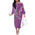 Hawaii Aloha Turtle Hibiscus and Leaves Off The Shoulder Long Sleeve Dress with Polynesian and Kakau Tattoos Lilac Color - Polynesian Pride
