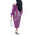 Hawaii Aloha Turtle Hibiscus and Leaves Off The Shoulder Long Sleeve Dress with Polynesian and Kakau Tattoos Lilac Color - Polynesian Pride
